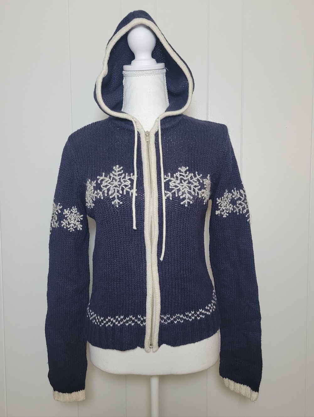Delia*s Zip Up Hoodie Sweater Snowflake 90s Vintage Wool Ramie Y2k Ski Bunny XS
